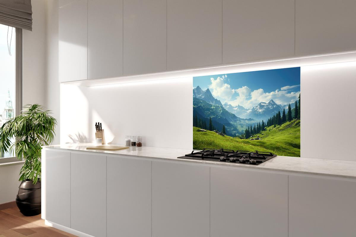 Spritzschutz - Idyllische Alpenlandschaft in Sommerfrische