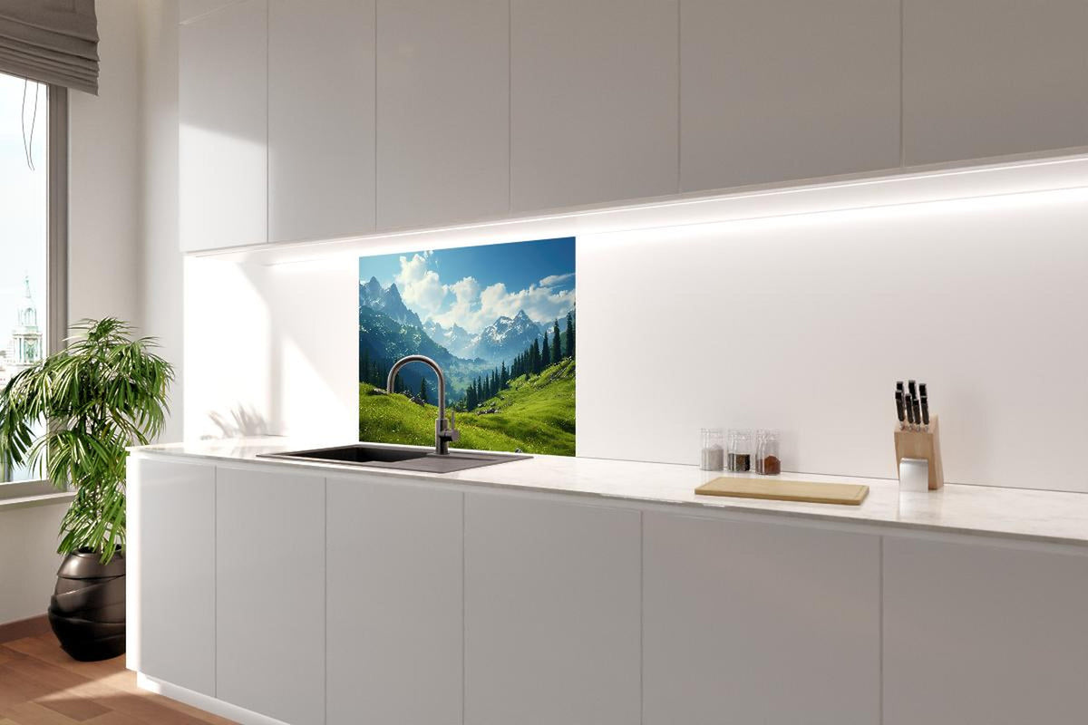 Spritzschutz - Idyllische Alpenlandschaft in Sommerfrische