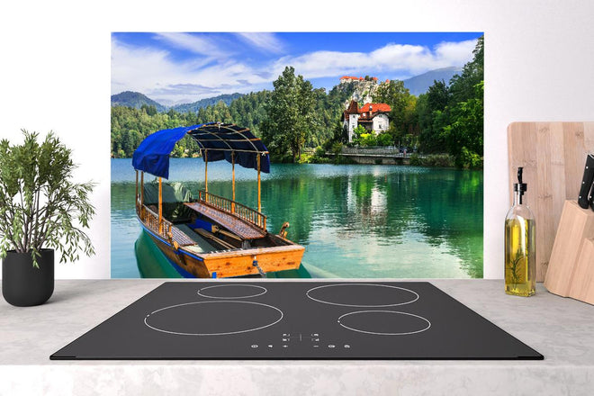 Spritzschutz - Idyllischer Bled See, Holzboot, Slowenien