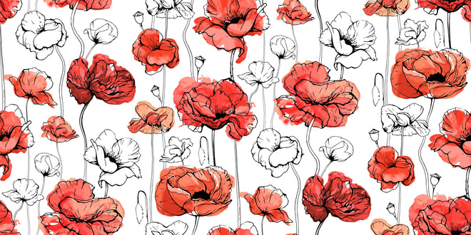 Spritzschutz - Illustration Rote Mohnblumen Skizze Muster