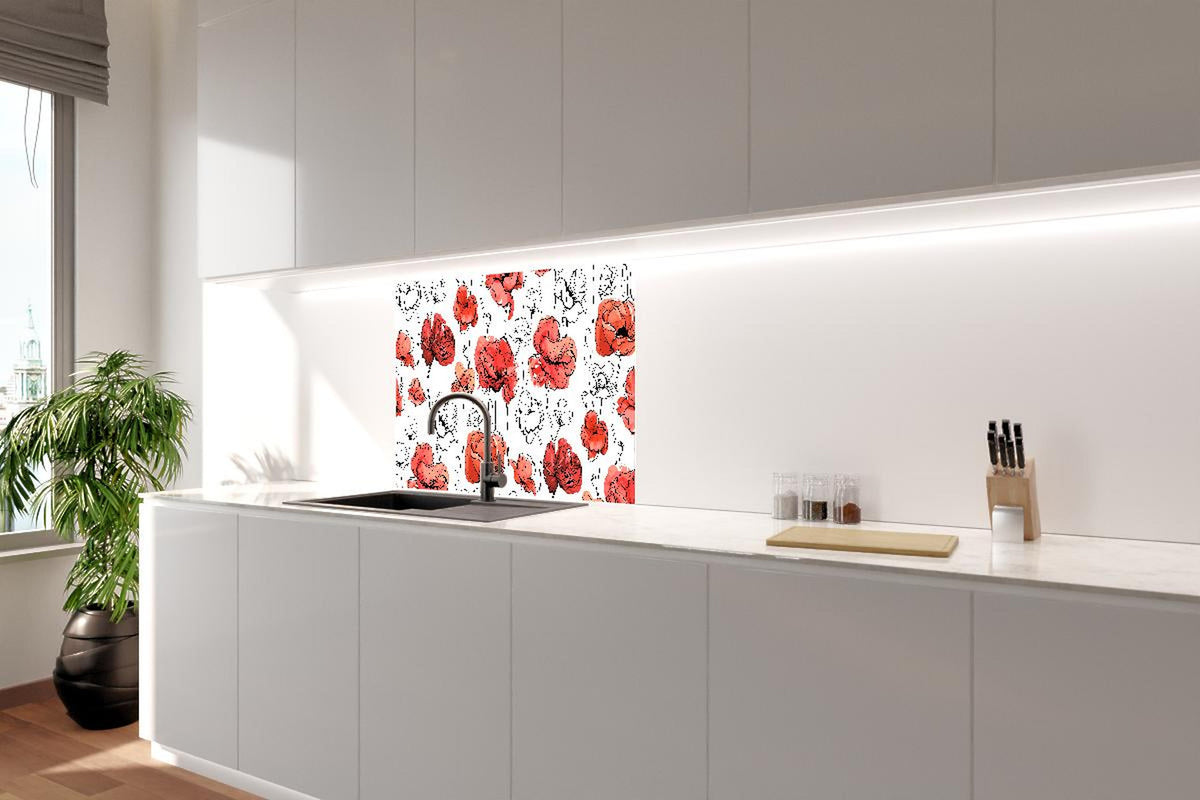 Spritzschutz - Illustration Rote Mohnblumen Skizze Muster