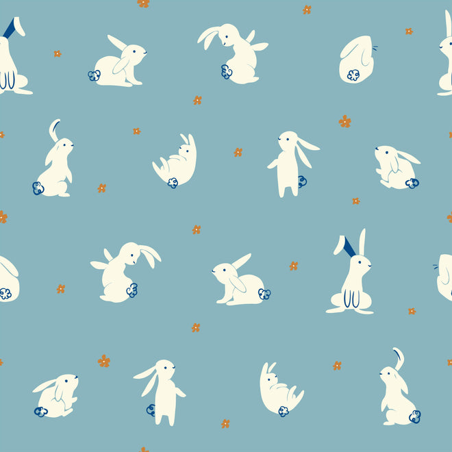 Spritzschutz - Kindliches Kaninchen Muster auf Blau