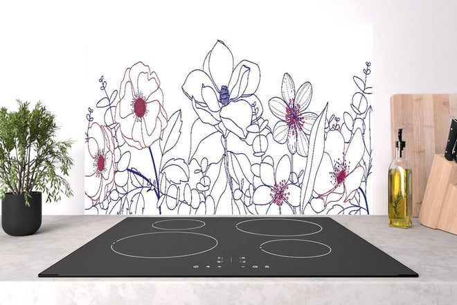 Spritzschutz - Künstlerische Blumen Lineart Zeichnung