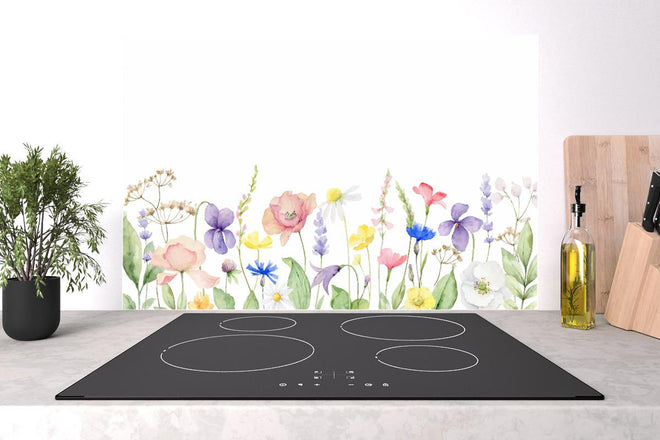 Spritzschutz - Lebhafte Blumen und Pflanzen Aquarellmalerei