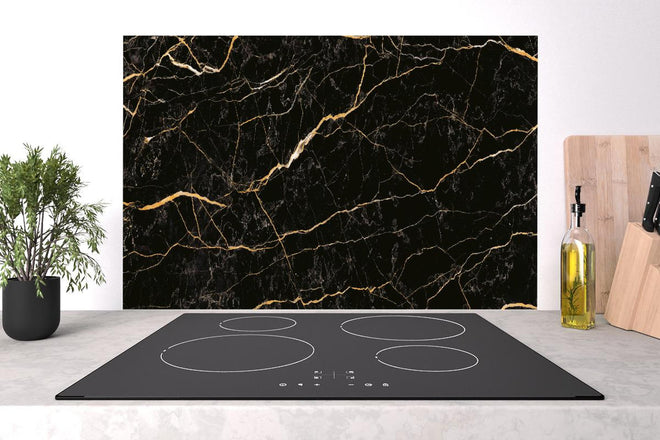 Spritzschutz - Luxuriöse Schwarz-Gold-Marmor Textur