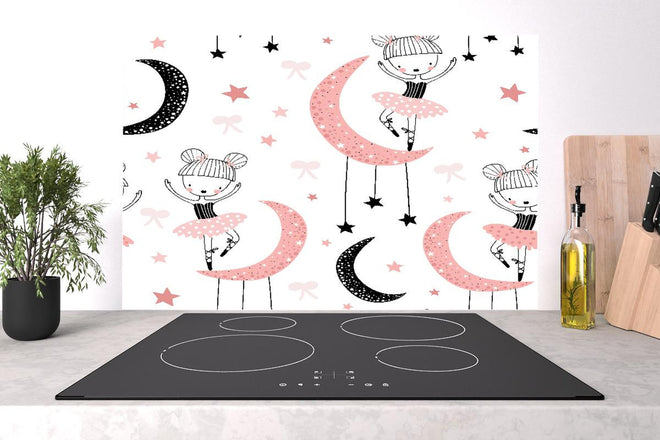 Spritzschutz - Mädchen Ballett Tanz auf Mond Illustration