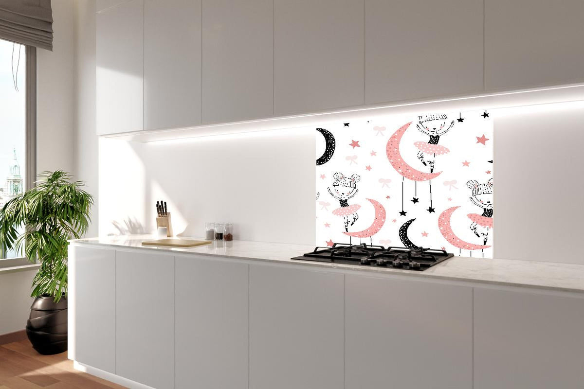 Spritzschutz - Mädchen Ballett Tanz auf Mond Illustration