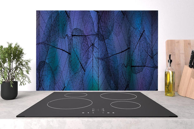 Spritzschutz - Makro Texturen von Blattadern in Blau