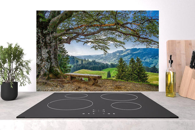 Spritzschutz - Malersche Bergpanorama mit alter Baum