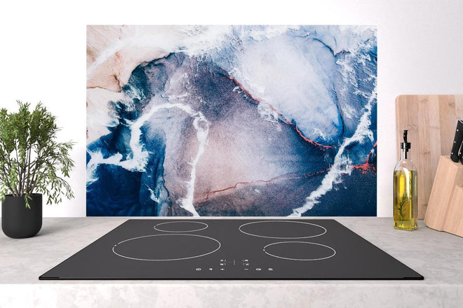 Spritzschutz - Marmor Textur in Blau mit Sandwellen