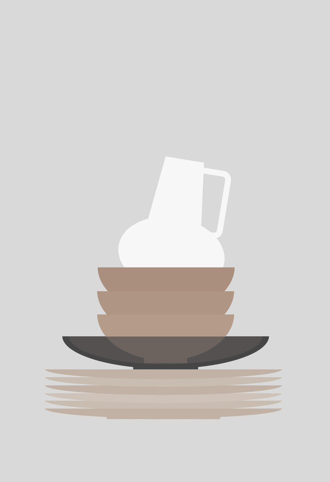 Spritzschutz - Mid-Century Skandi-Geschirr und Vase in Grau