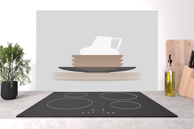 Spritzschutz - Mid-Century Skandi-Geschirr und Vase in Grau