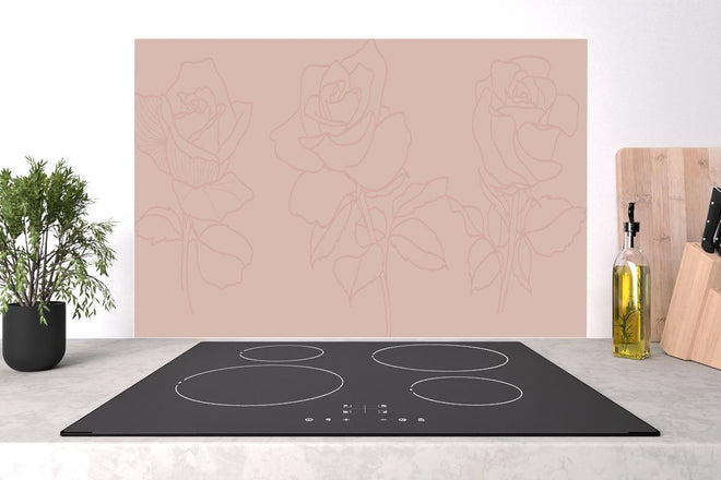 Spritzschutz - Minimalistische Rosa Linienrosen Illustration