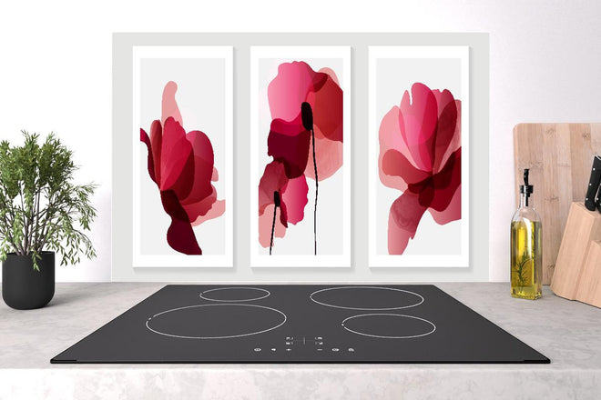 Spritzschutz - Moderne Abstrakte Blumen in Rot-Pink