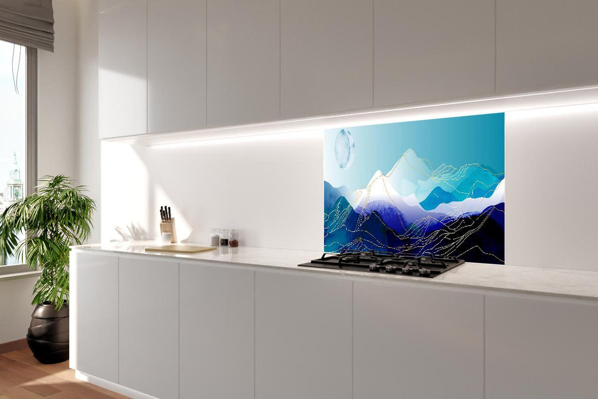 Spritzschutz - Moderne Berg-Silhouetten gegen Mondhimmel