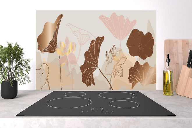 Spritzschutz - Moderne Floral Art in Beige und Braun