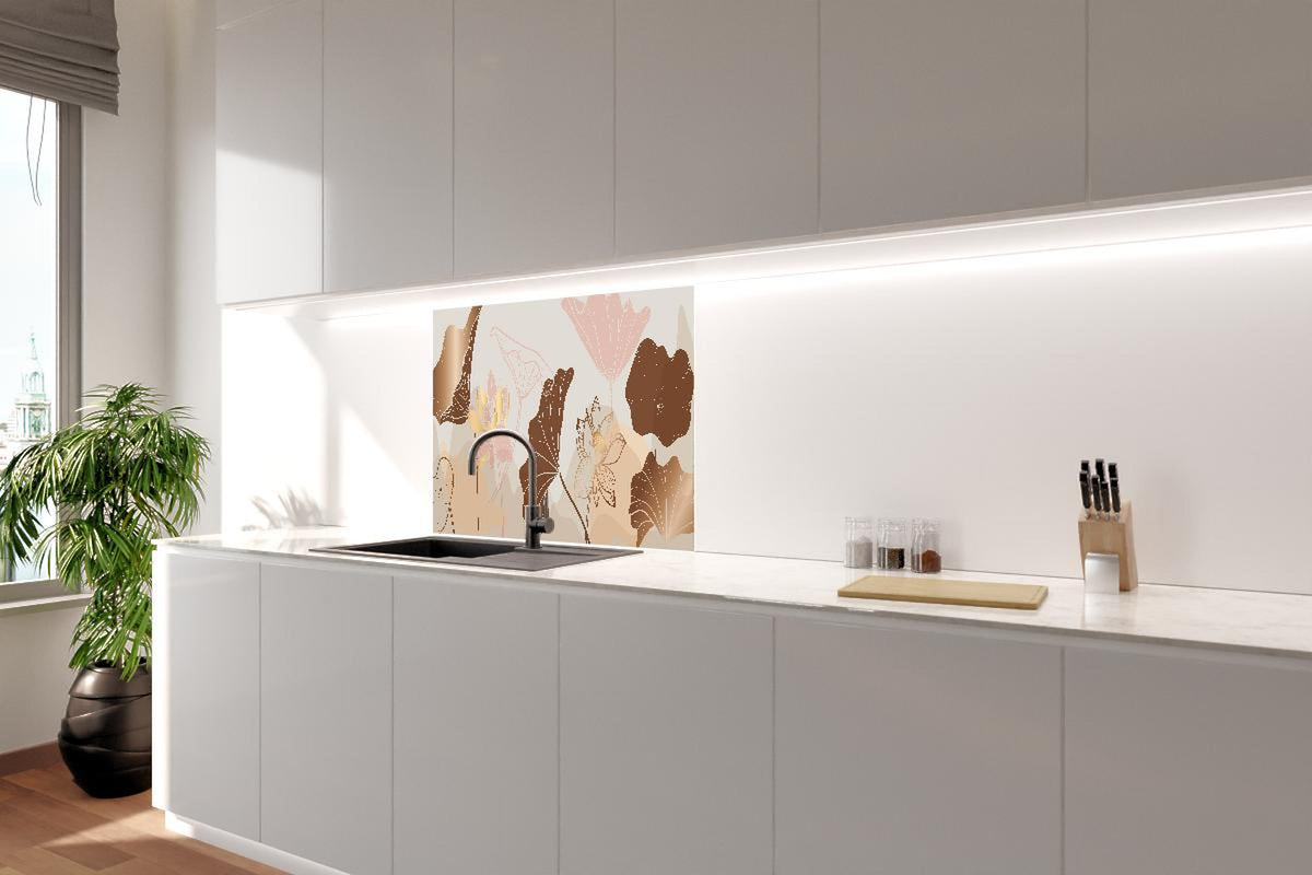 Spritzschutz - Moderne Floral Art in Beige und Braun