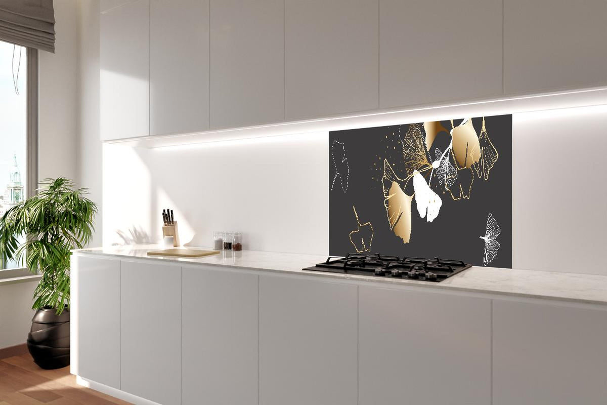 Spritzschutz - Moderne Gold-Schwarz Schmetterlingsillustration