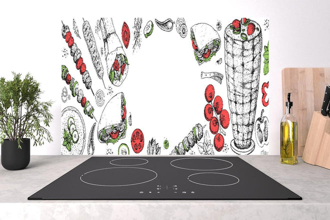 Spritzschutz - Moderne Küchen-Kunst Schwarz-Weiß Zeichnung