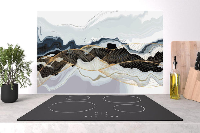 Spritzschutz - Moderne abstrakte Linienkunst in Erdtönen