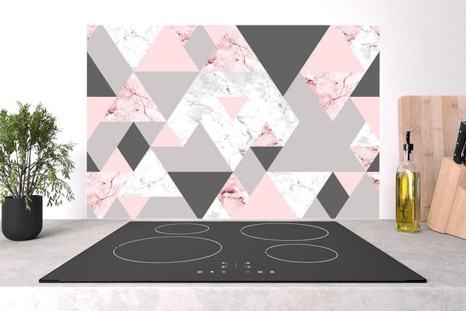 Spritzschutz - Modernes Dreiecksmuster in Rosa und Grautönen