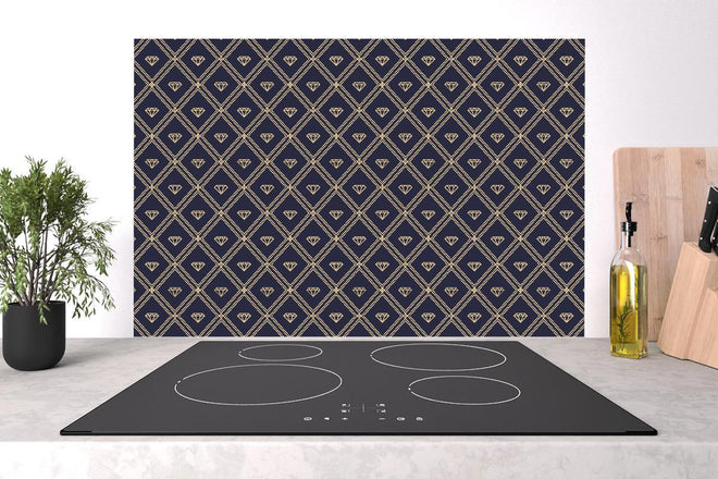 Spritzschutz - Modernes Dunkelblau Linien Diamantdesign