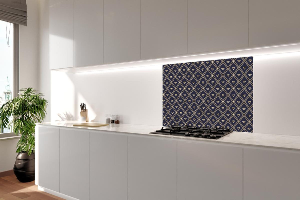 Spritzschutz - Modernes Dunkelblau Linien Diamantdesign