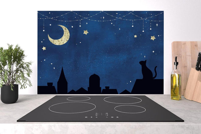 Spritzschutz - Nächtlicher Sternenhimmel mit Katze