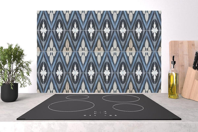 Spritzschutz - Nahtlose blau weiße vintage Fliesen