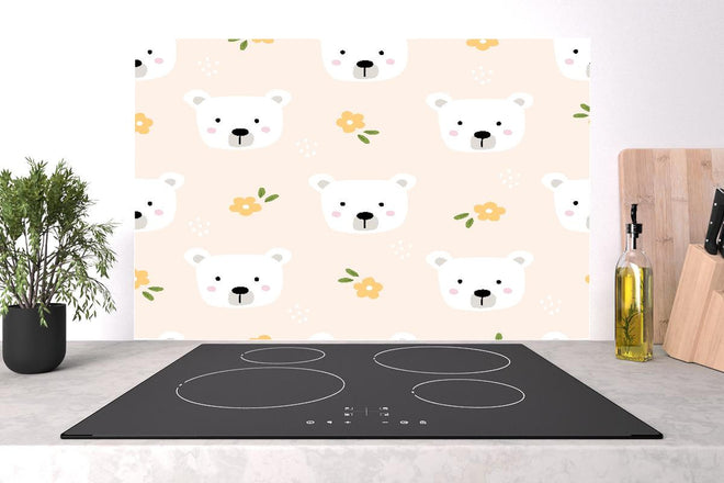 Spritzschutz - Niedliche Bärenköpfe und Blumen Muster Rosa