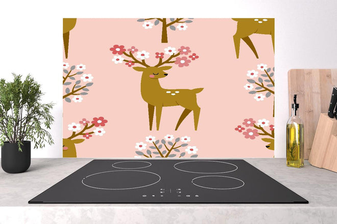 Spritzschutz - Niedlicher Rehkitz Blumenmuster Textilprint