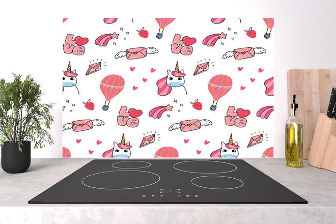 Spritzschutz - Niedliches Einhorn Love Balloon Musterdesign