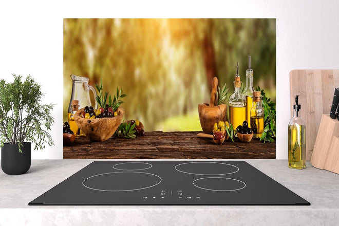 Spritzschutz - Olivenöl & Oliven