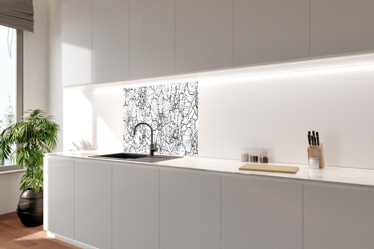 Spritzschutz - Orchideen Linienkunst in Schwarz-Weiß