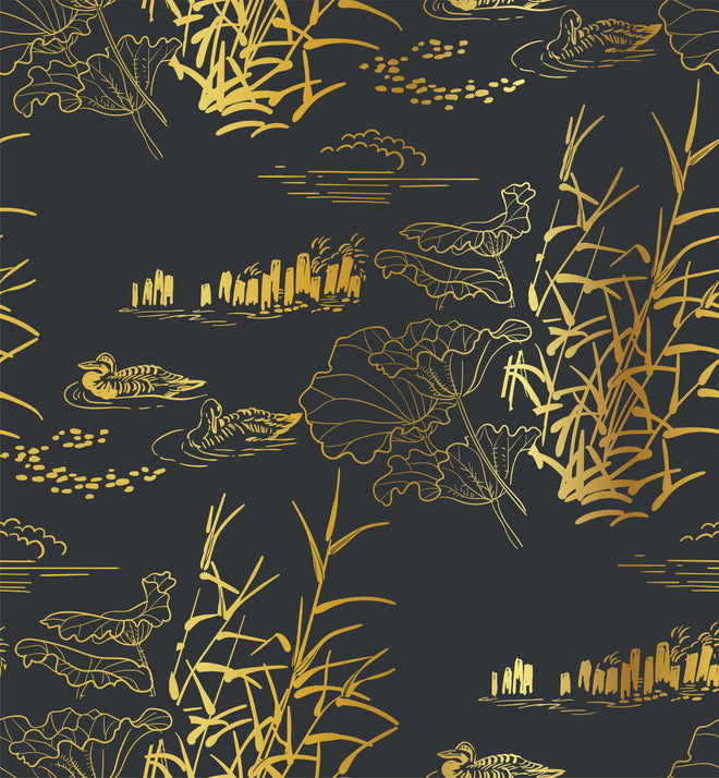 Spritzschutz - Orientalische Goldmuster Nachtblaue Tapete