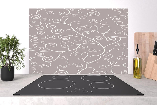 Spritzschutz - Ornamentale Grau-Weiß Swirl Tapete