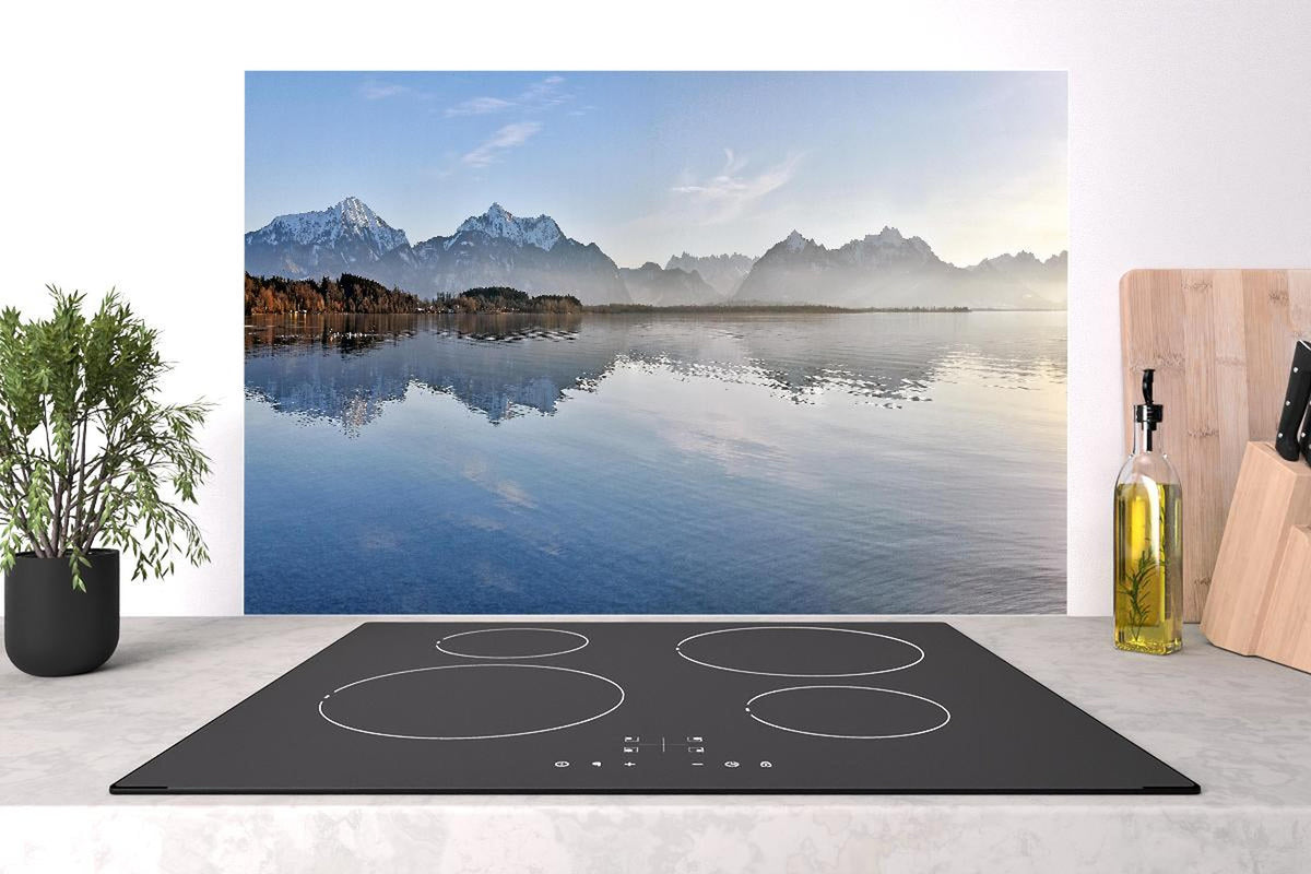 Spritzschutz - Panorama Bergsee bei Morgendämmerung Bild