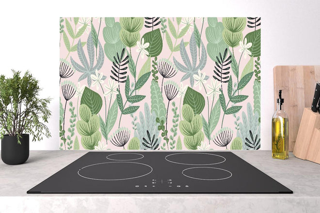 Spritzschutz - Pastell Pflanzen- und Blumenmuster Tapete