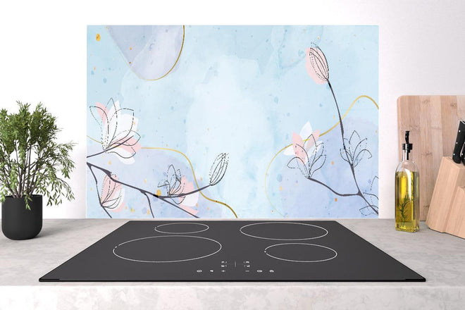 Spritzschutz - Pastellfarbenes Blumendesign auf Aquarellhintergrund