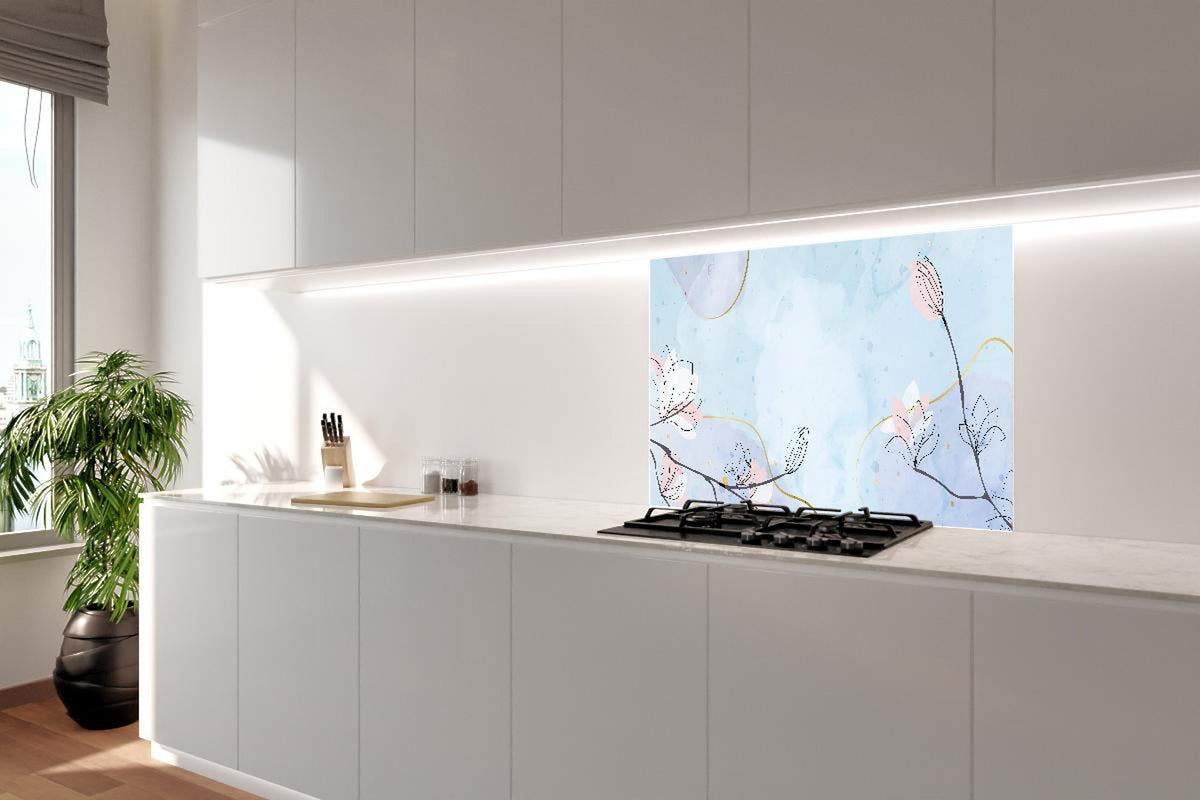 Spritzschutz - Pastellfarbenes Blumendesign auf Aquarellhintergrund