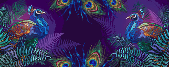 Spritzschutz - Pfau Stickerei Kunst mit Palmen