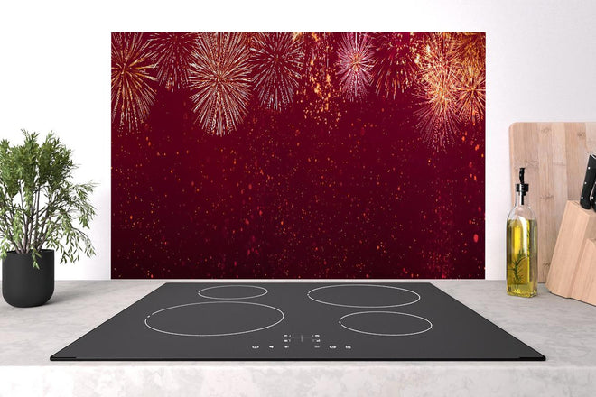 Spritzschutz - Prächtiges Feuerwerk Hintergrund Rot