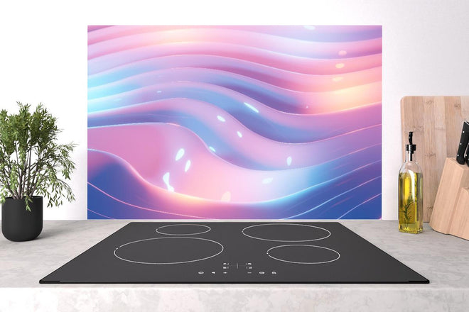 Spritzschutz - Rosa-Blau Wellige Abstrakte Kunst