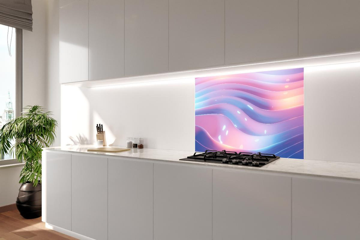 Spritzschutz - Rosa-Blau Wellige Abstrakte Kunst