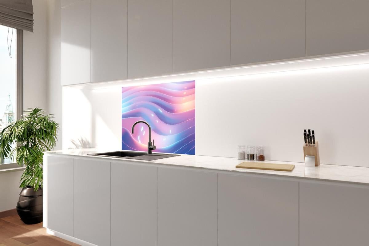 Spritzschutz - Rosa-Blau Wellige Abstrakte Kunst