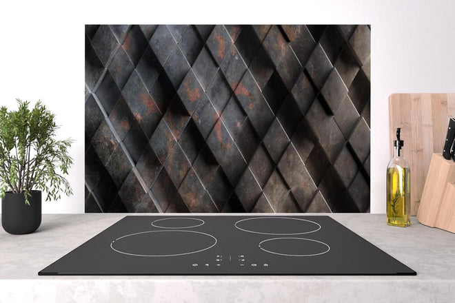 Spritzschutz - Rostig-metallische Würfelstruktur Hintergrund