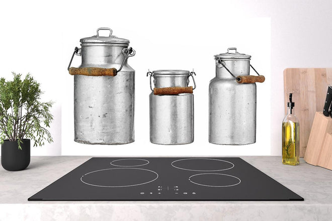 Spritzschutz - Rustikales Metall Milchkannen Trio mit Deckel