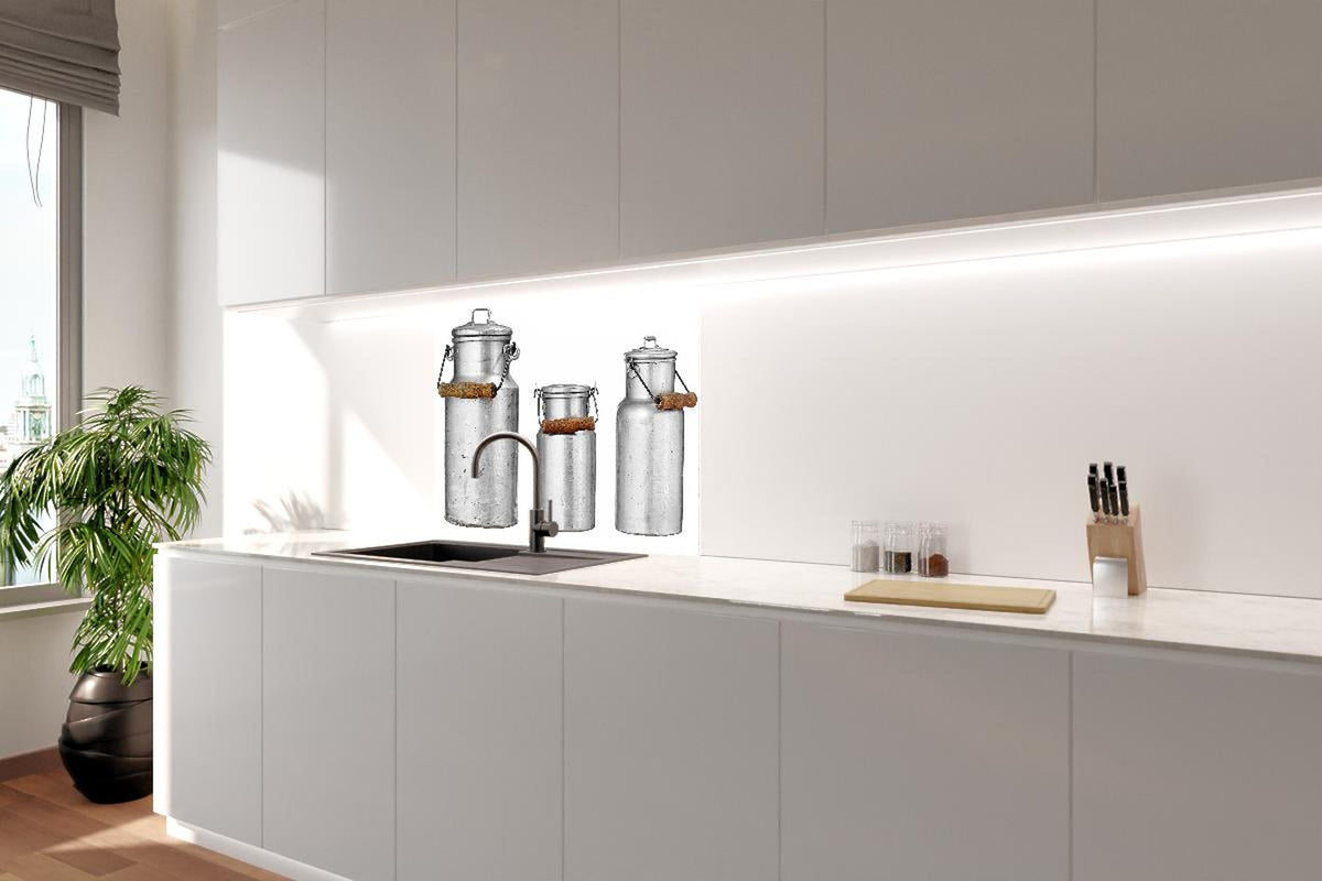 Spritzschutz - Rustikales Metall Milchkannen Trio mit Deckel