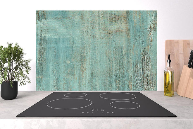 Spritzschutz - Rustikales türkisfarbiges Holz