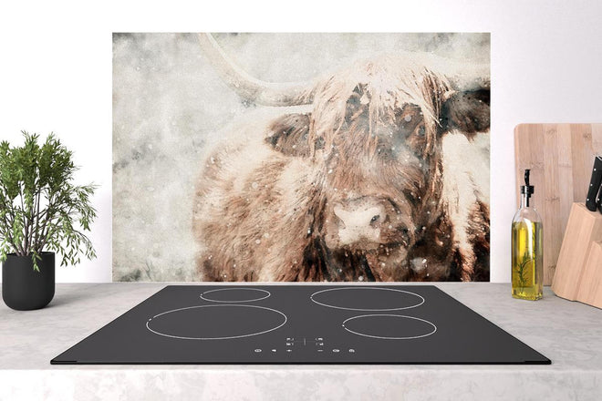 Spritzschutz - Schottisches Hochlandrind bei Schnee